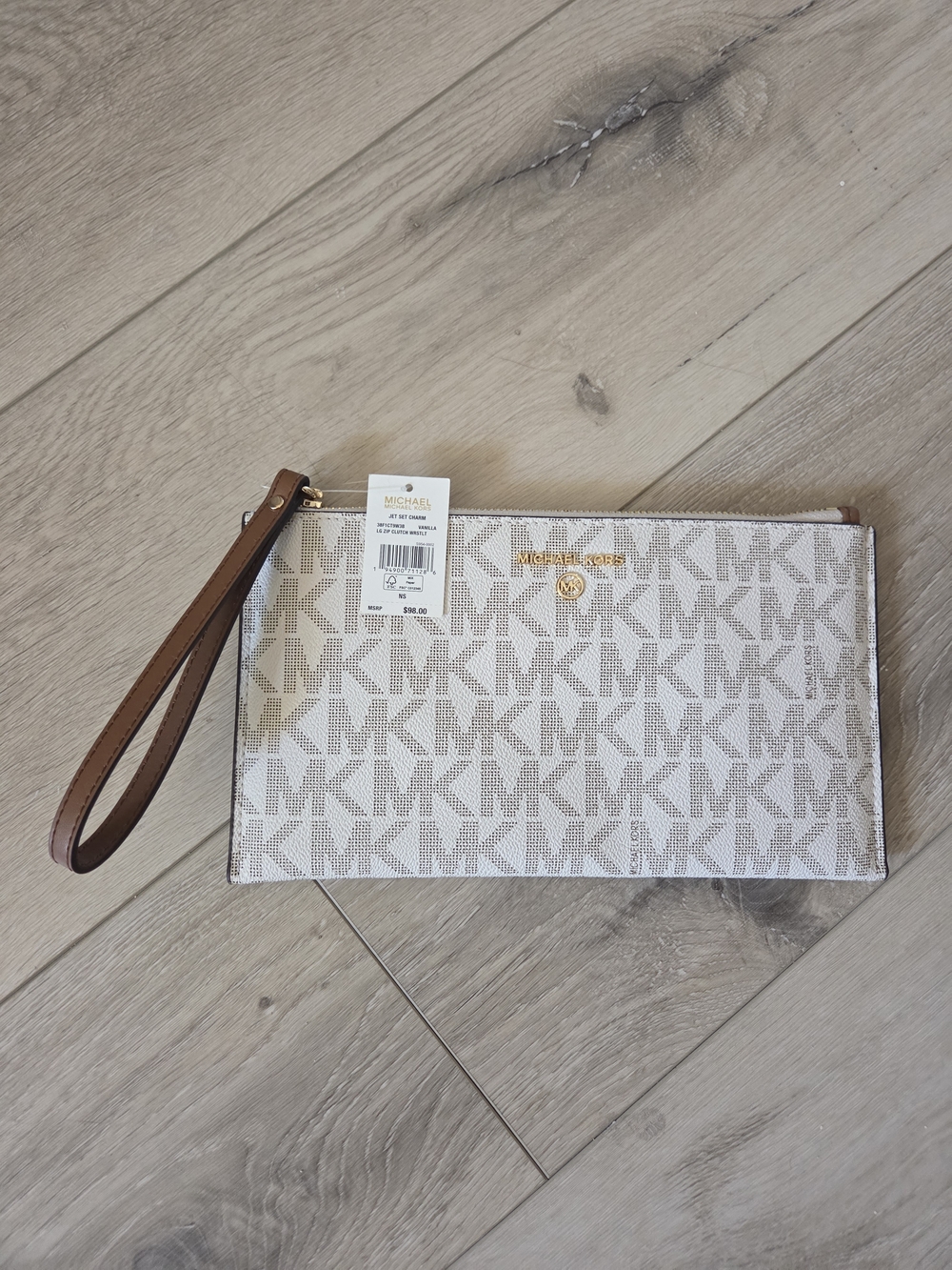 MICHAEL KORS Logo Wristlet in Vanilla/Acorn
